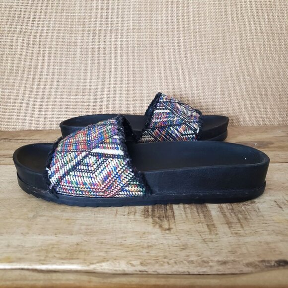 Frye Lily Boho Woven Jacquard Fray Wedge Slide Sandals Southwestern SZ 8 - Picture 4 of 11